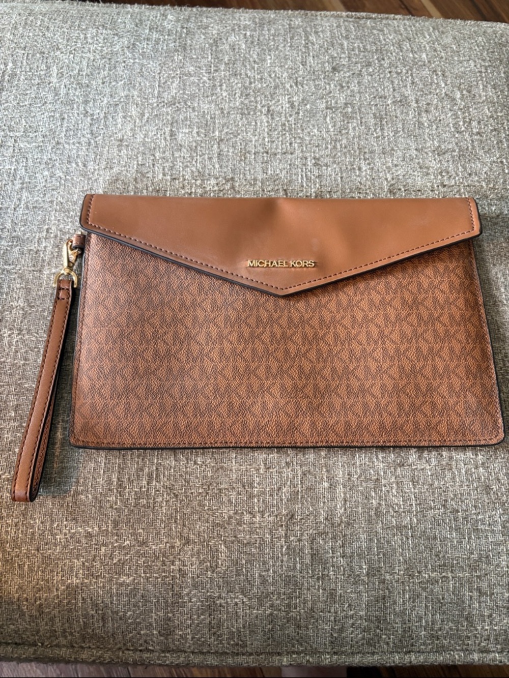 Michael Kors Brown Logo-Print Envelope Wristlet Clutch
